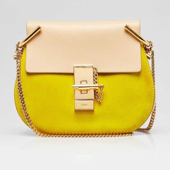 Chloe Yellow/Beige Suede/Lambskin Leather Small Drew Bag - Picture 1 of 12